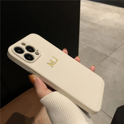 Personalised Customized Name Case For iPhone 16 15 14 13 12 11 Pro Max Initials Letters Leather DIY Cover 13 14 15 16 Pro Max - covers4phones