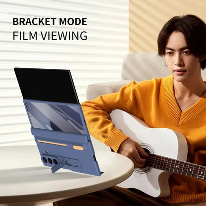 Matte For Samsung Galaxy Z TriFold Tri-Fold Case Kickstand Bracket Pen Slot Stylus Holder Hinge Back Cover Glass Film Protector