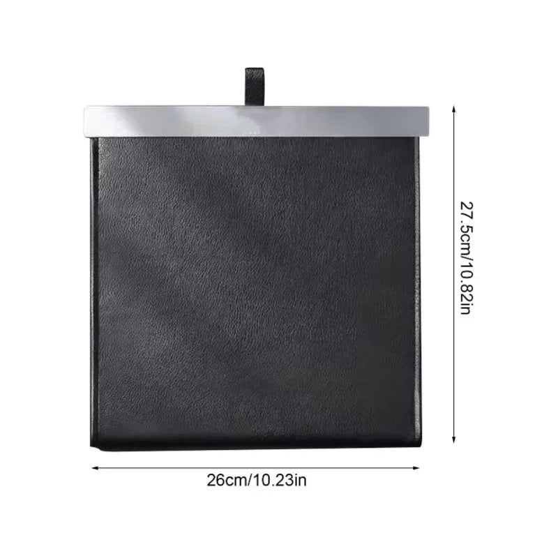 Car Trash Bag Leather Front-Row Hanging Garbage Bin Foldable Waterproof Storage Bucket Rubbish Bag Car Interior Accessories