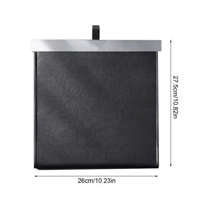 Car Trash Bag Leather Front-Row Hanging Garbage Bin Foldable Waterproof Storage Bucket Rubbish Bag Car Interior Accessories