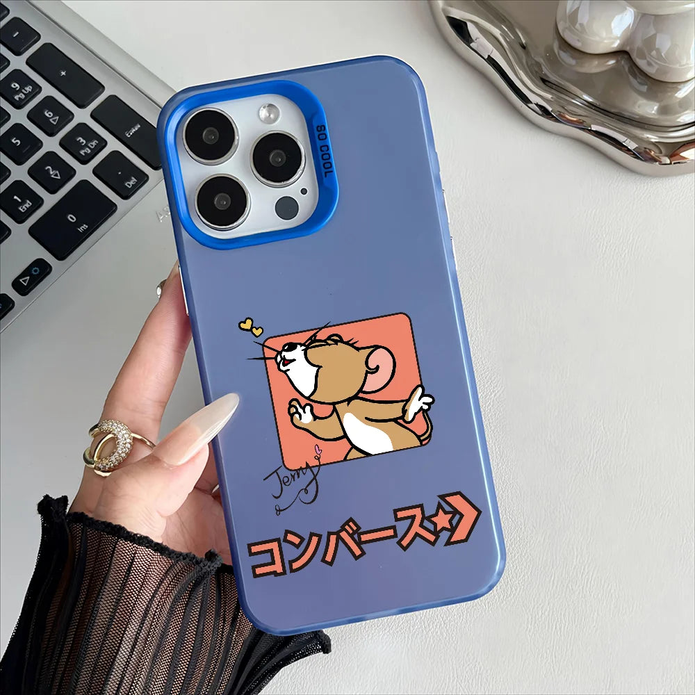 Miniso Tom And Jerry Phone Case For iPhone 16 15 14 13 12 11 Pro Max Independent Metal Button Electroplating Mobile