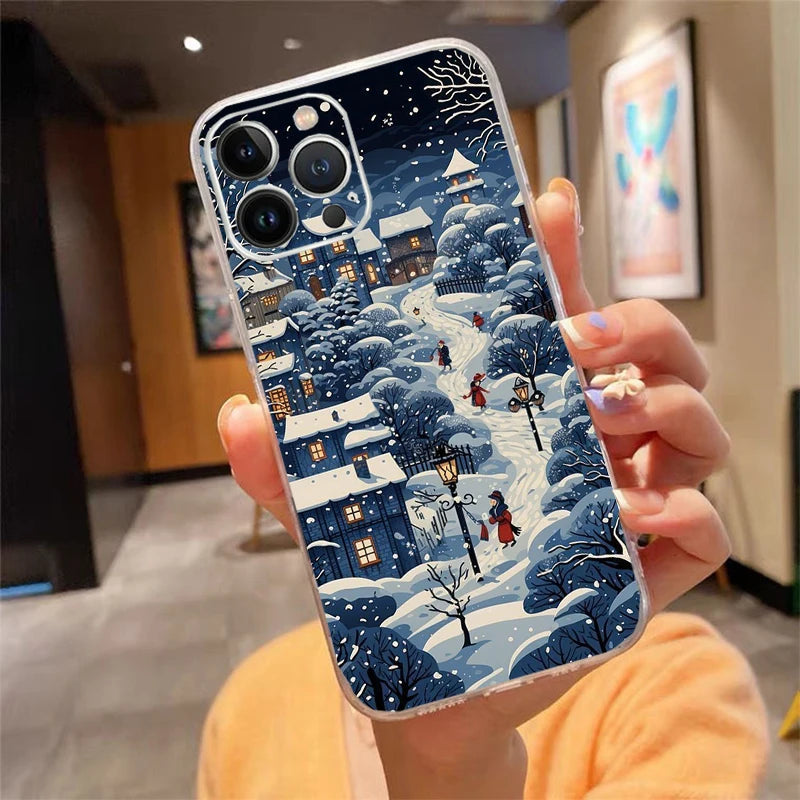 Winter Christmas Snowflake Phone Case Carcasa Funda For iPhone 17 Pro Max Air 17 16 15 14 13 Pro Max 15 16 Pro 16E Case