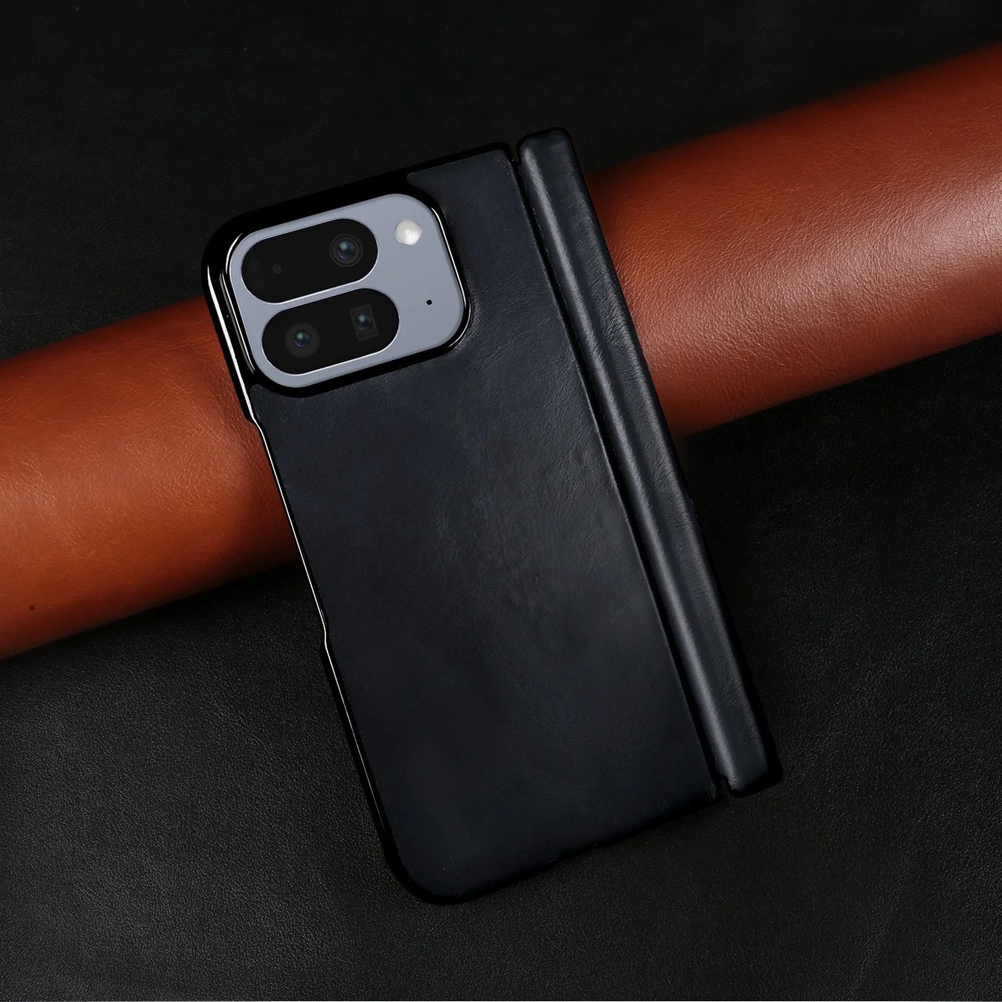 Luxury Genuine Leather Case For Google Pixel 10 Pro Fold 9pro fold Oil Wax Central Axis Pattern Phone Back Cases Without Front