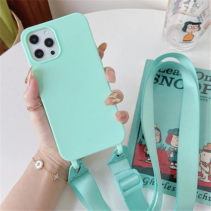 Crossbody Necklace Strap Lanyard Matte Silicone Case For iPhone 17 16 15 14 Pro Max 11 12 13 XR X XS 8 Plus SE Shockproof Cover