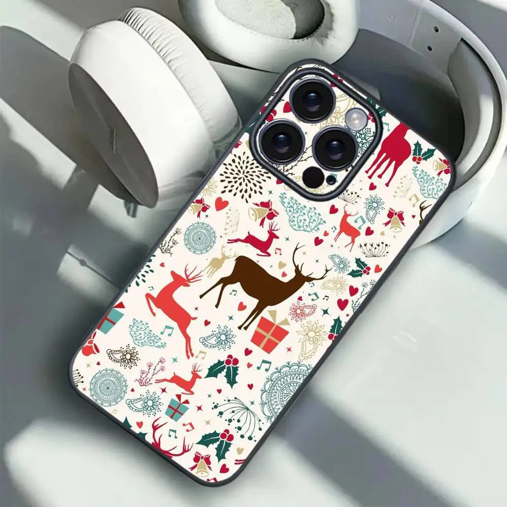 Christmas stocking deer pine Phone Case For 17 12 13 14 15 16Pro Max mini Plus strong magnetic attraction