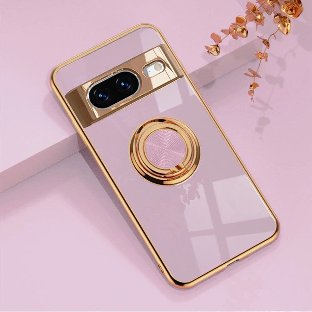 Luxury Ring Holder Magnetic Stand Case for Google Pixel 9 8 7 Pro 8A 7A 6A 5A Pixel8A Bracket Plating Soft TPU Shockproof Cover