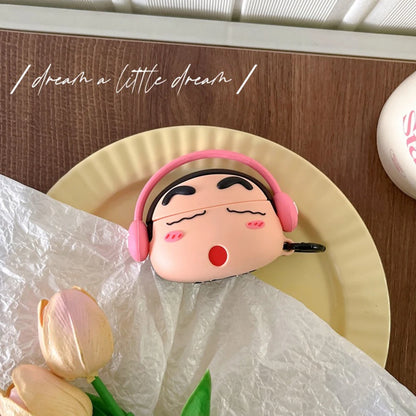Kawaii Crayon Shin-Chan Case for Apple AirPods 1 2 3 Airpod Pro 3D Key Chain Wireless Earphone Bluetooth Headset Silicone Cover