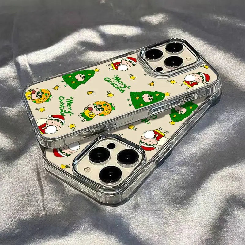 Full Screen Green Christmas C-Crayon Shin-chan Phone Case For iPhone 17 16 15 14 13 12 11 Pro Max X XR XS MAX 7 8 Air Plus Cover