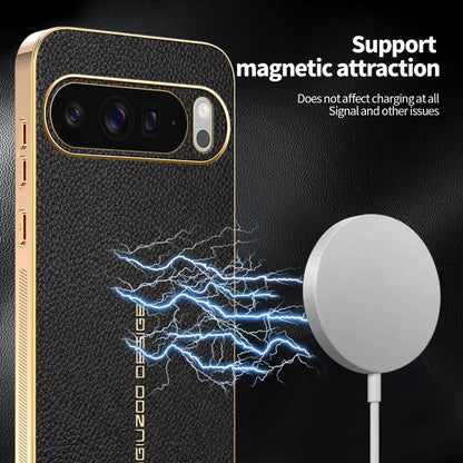 Classic Litchi Leather Magnetic Plating Frame Phone Case For Google Pixel 9 10 Pro XL 9A 6 7 8A Pro Non-slip Bumper Hard Cover