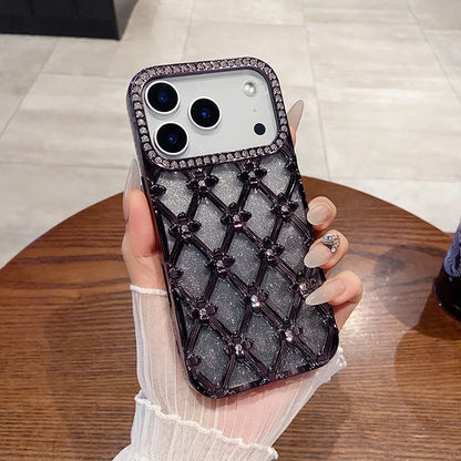 Luxury Glitter Diamond Gold Electroplated Case for IPhone 16 17 Air 12 13 14 15 Pro Max Camera Protection Cases Cover