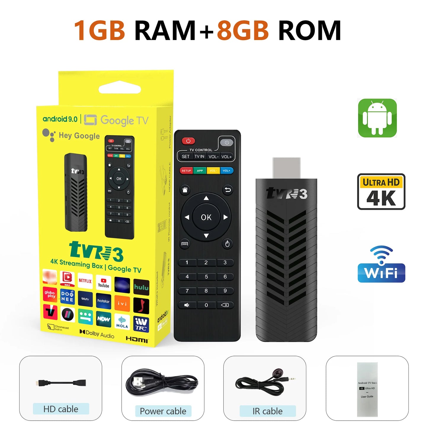 Mini TV Stick 4K Android TV TVR3-S WIith Cortex A53 Wifi 2.4G HDR10 YouTube Remote Control Home Theater Android TV Stick Box