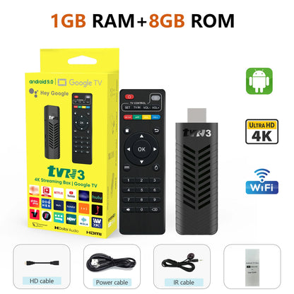 Mini TV Stick 4K Android TV TVR3-S WIith Cortex A53 Wifi 2.4G HDR10 YouTube Remote Control Home Theater Android TV Stick Box