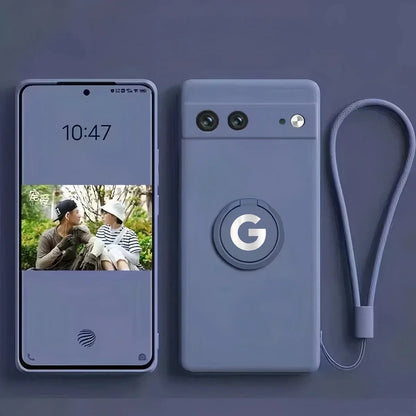 Original Liquid Silicone Rotable Ring Holder Case For Google Pixel 10 9 Pro XL 8 7 6 A Pro Wrist Strap Skin Feel Protector Cover