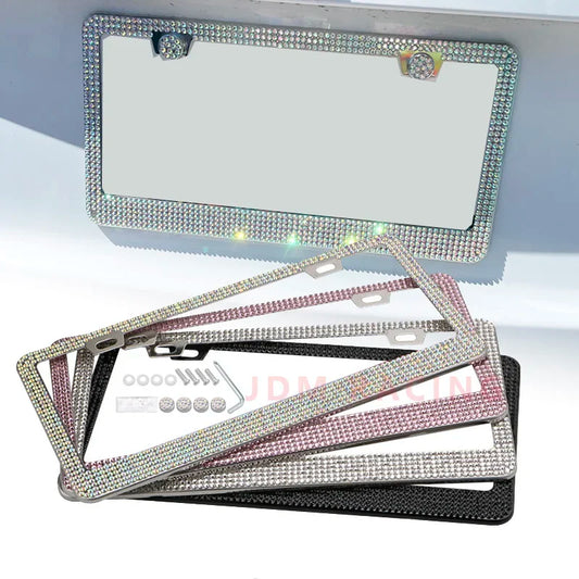 NEW Bling Crystal Car License Plate Frame Women Rhinestone License Plate Frame Cover Holder Car Accessories with Screw 31*16cm