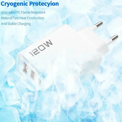 120W 4 Port USB C Charger PD3.0 Fast Charging Station Data Cable Wall Adapter For iPhone Samsung Xiaomi Redmi Huawei EU US Plug