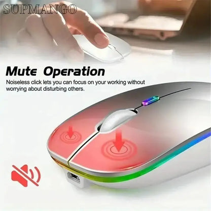 Wireless Mouse Rechargeable Silent LED Backlit Mice PC Laptop Computer Mous 2.4Ghz Receiver Bluetooth Dual Mode Optical Mice - covers4phones