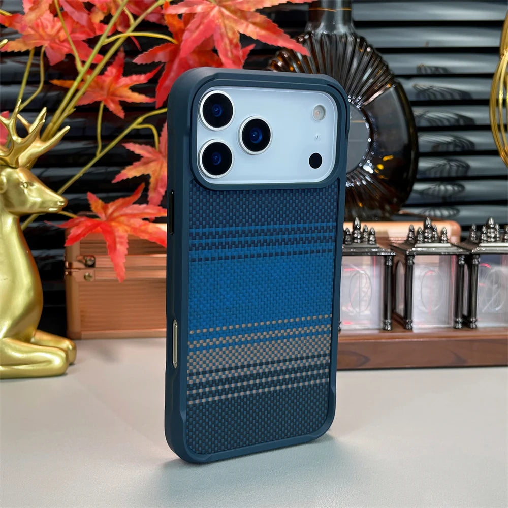 Armor Built-in Magnetic Carbon Fiber Matte Case for iPhone 17 Air 16 15 14 Pro Max for Magsafe Shockproof Bumper Frosted Cover