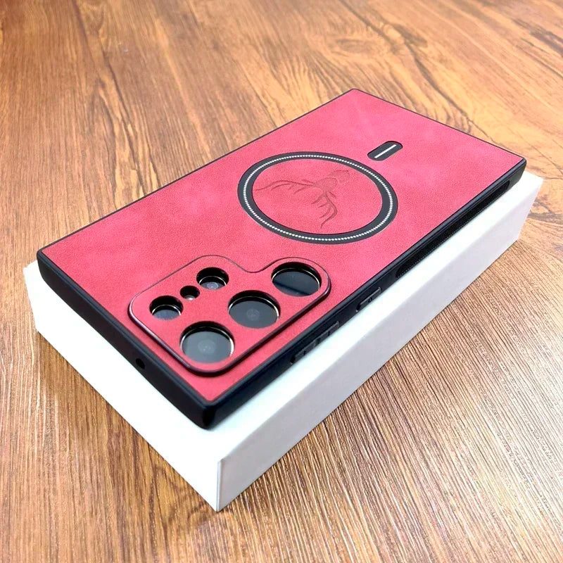 Vintage Leather Case For Magsafe Wireless Charging For Samsung Galaxy S24 S23 S22 S21 Ultra Plus FE Note 20 S 23 S23Ultra Covers - covers4phones