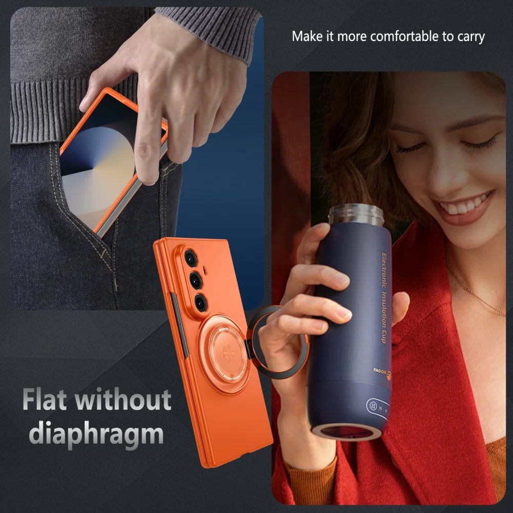 Luxury Military Armor Solid Color Magnetic 360 Bracket Phone Case For Samsung Z Fold 7 6 5 4 3 Wireless Charge Shockproof Cover