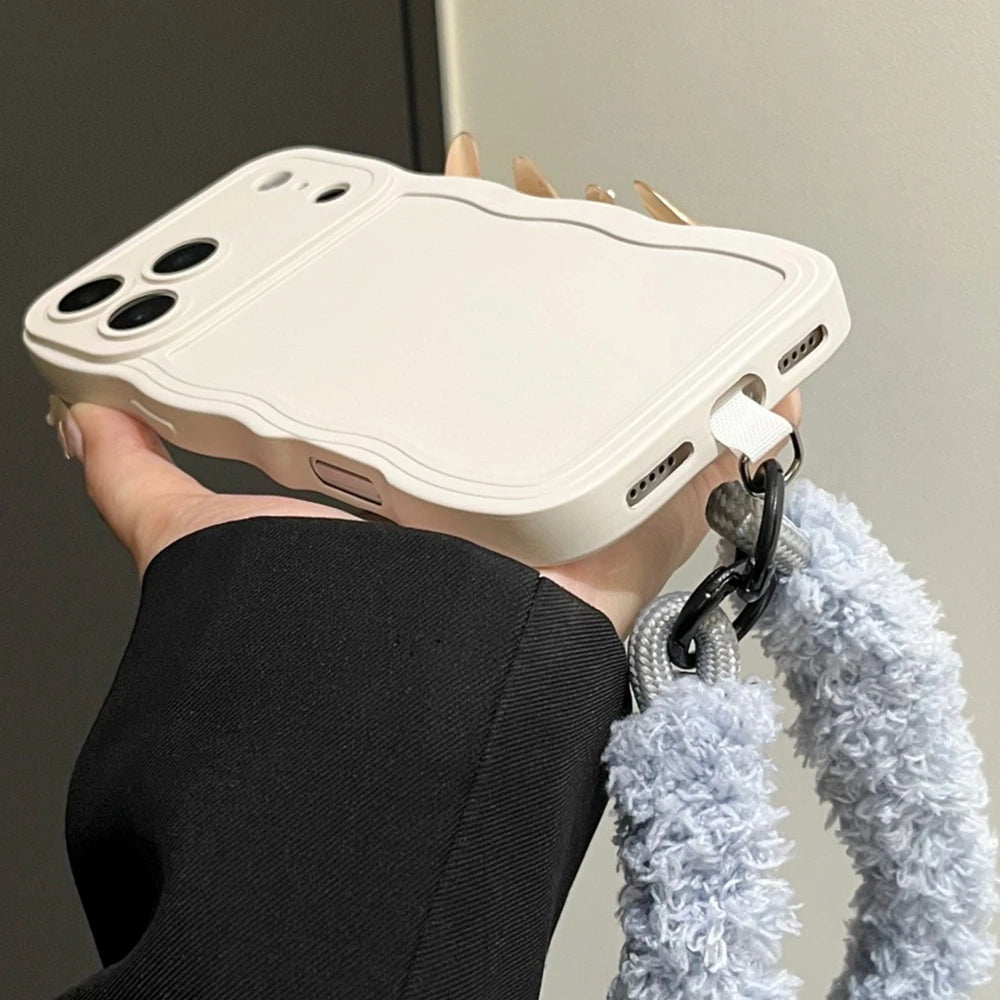 Liquid Silicone Plush Wrist Strap Case For iPhone 17 16E 15 14 13 12 11 Pro Max Plus 6 7 X XR XSMAX Anti-Slip Soft Bumper Cover