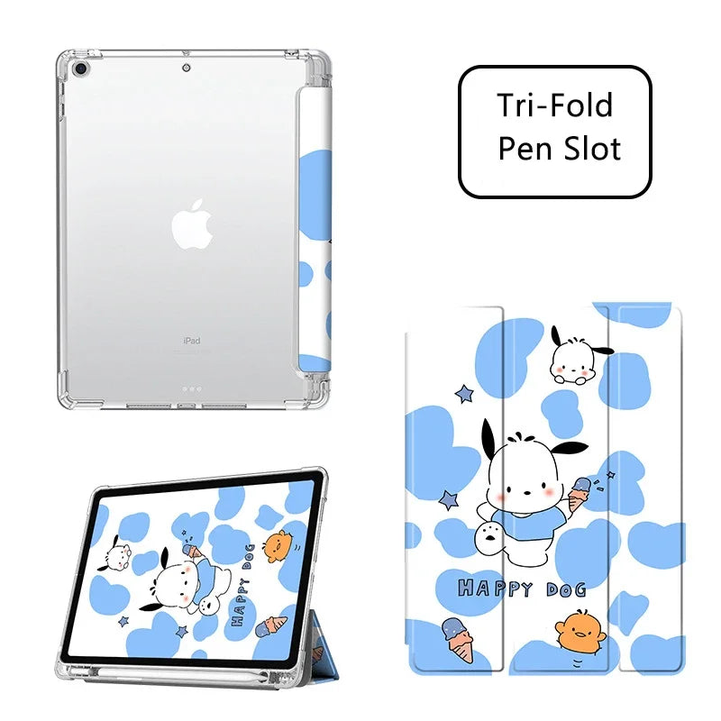 For Ipad 10th Generations Cartoon Pochacco Case 9th 8th 7th 10.2in Kawaii Silicone Soft Case Pro 11in Air4 5 Mini6 Tablet Case