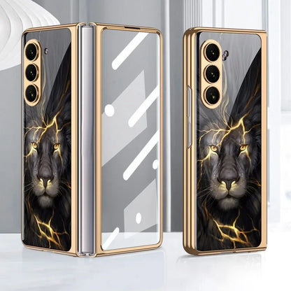 GKK Electroplated Painted Tempered Glass Case For Samsung Galaxy Z Fold 5 With Screen Glass Hard Cover For Galaxy Z Fold5 4 Case