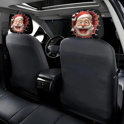 2-piece Christmas gift set, funny and quirky Santa Claus car headrest cover, car interior decoration, anti-oil and anti-stain