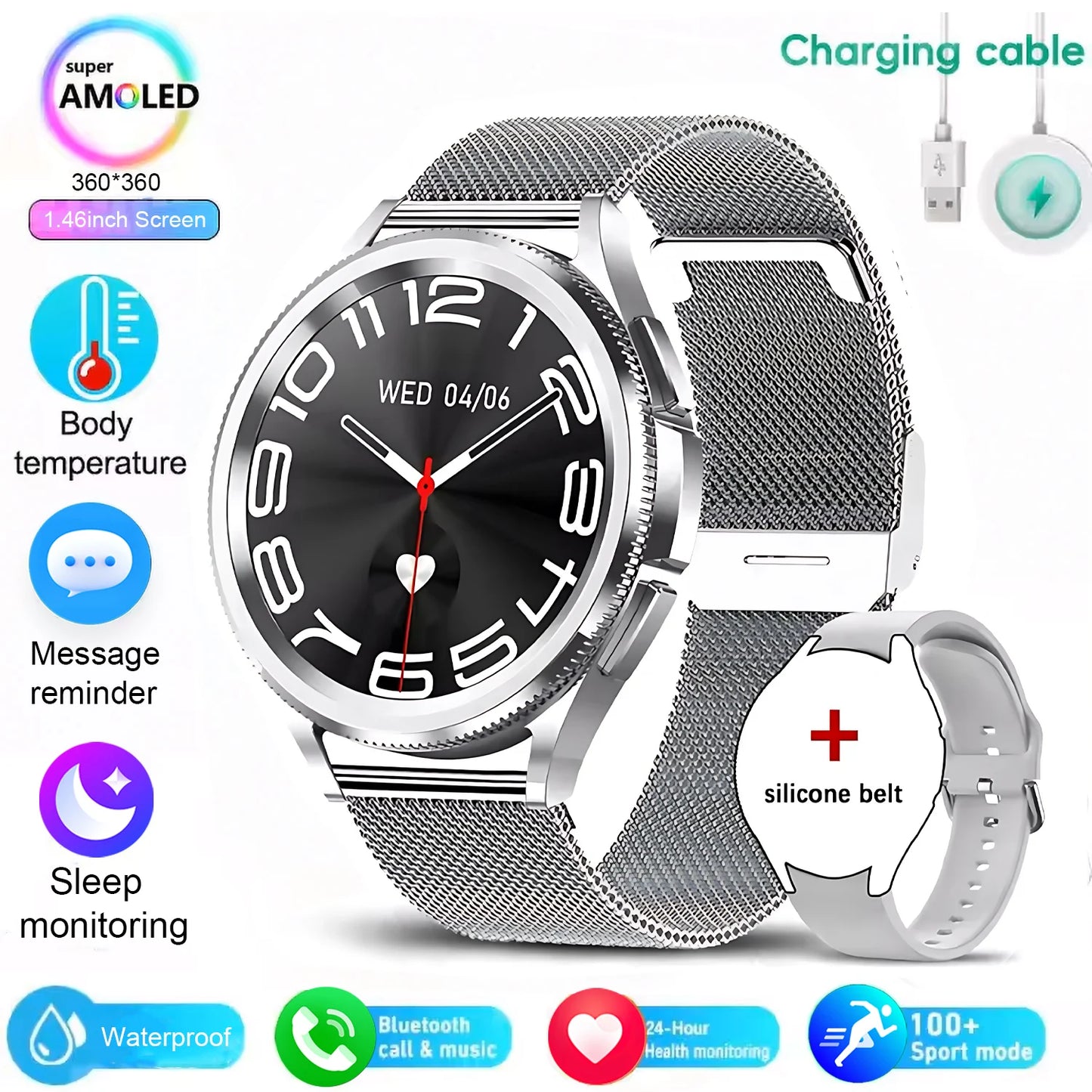 For android And iOS Watch 6 Classic Smart Watch Women Men Sports Fitness Health Waterproof Bluetooth Call Smartwatch 2025 New