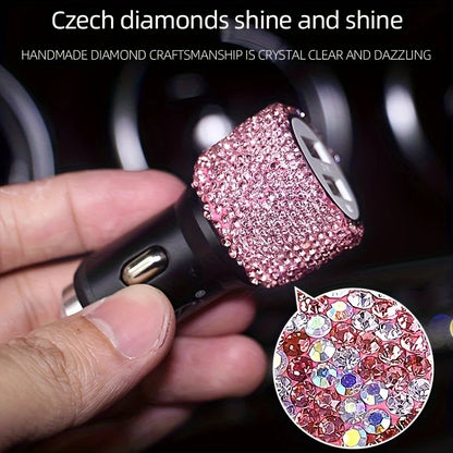 Car Bling USB Styling Diamond Car Accessories Interior Car Dual USB Charger Port Fast Adapter Car Accessories Interior for Woman