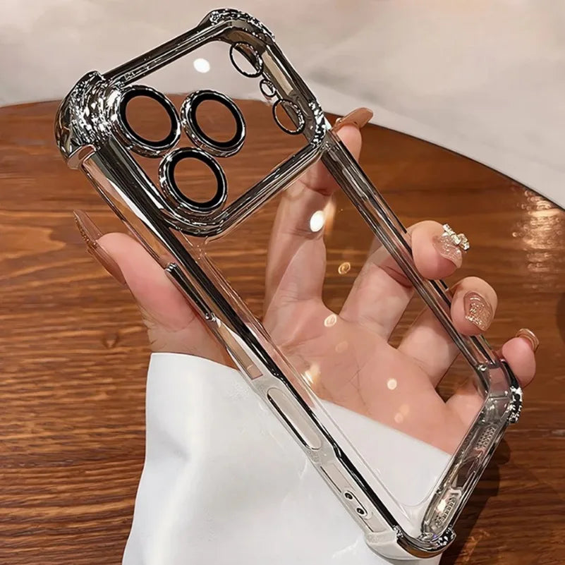 Luxury Plating Airbag Soft Silicone Case for iPhone 17 16 Pro Max 11 12 13 14 15 Pro Xs Max X Xr 17 Air Camera Protector Cover