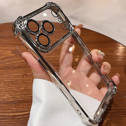 Luxury Plating Airbag Soft Silicone Case for iPhone 17 16 Pro Max 11 12 13 14 15 Pro Xs Max X Xr 17 Air Camera Protector Cover