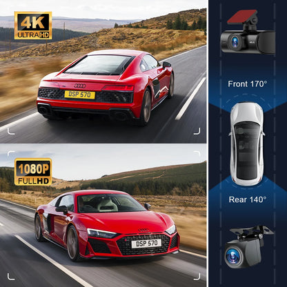 Soam 4K Full HD Dual Dash Camera,Front 4K+Rear 1080P,Built-in WiFi,1.97" IPS Screen,Night Vision,WDR,24H Parking Monitor