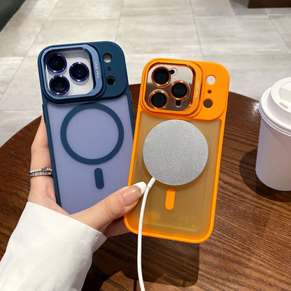 Matte Translucent lens holder film Magnetic Case For IPhone 17 Air 16 14 13 15 12 11 Pro Max Plus Magsafe Armor Shockproof Cover