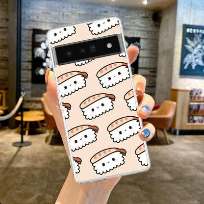 Phone Case For Google Pixel 9 8 7 6 9A 8A 7A 6A 5 4 5A 4A 3A Pro XL Soft Clear TPU Transparent Cover Cute Cartoon Sushi
