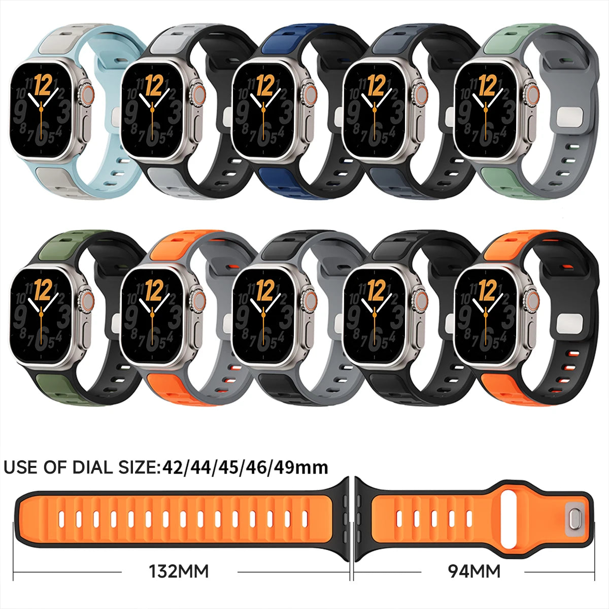 Silicone Strap for Apple Watch 49mm 46mm 45mm 44mm 42mm 41mm 40mm Sports Band for Iwatch Series 10 9 8 7 6 5 4 Se Ultra 1 2 Men