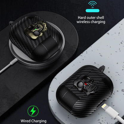 New Earphone Protector Case For Airpods Pro 2 3 4 ANC Cover With Carabiner Rotating Skull Secure Lock Clip Headphone Cases Funda