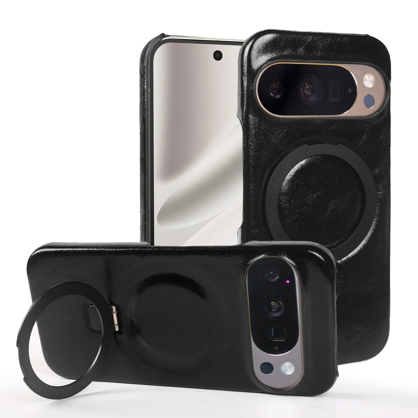Foldable Bracket Stand Genuine Leather Phone Case For Google Pixel 10 Pro 9pro 9A 8pro 7pro 6 6A Kickstand Protective Back Shell