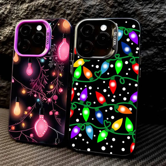 Christmas Lights Phone Case For iPhone 16 15 14 13 12 17 Pro Max Independent Metal Button Electroplating Mobile