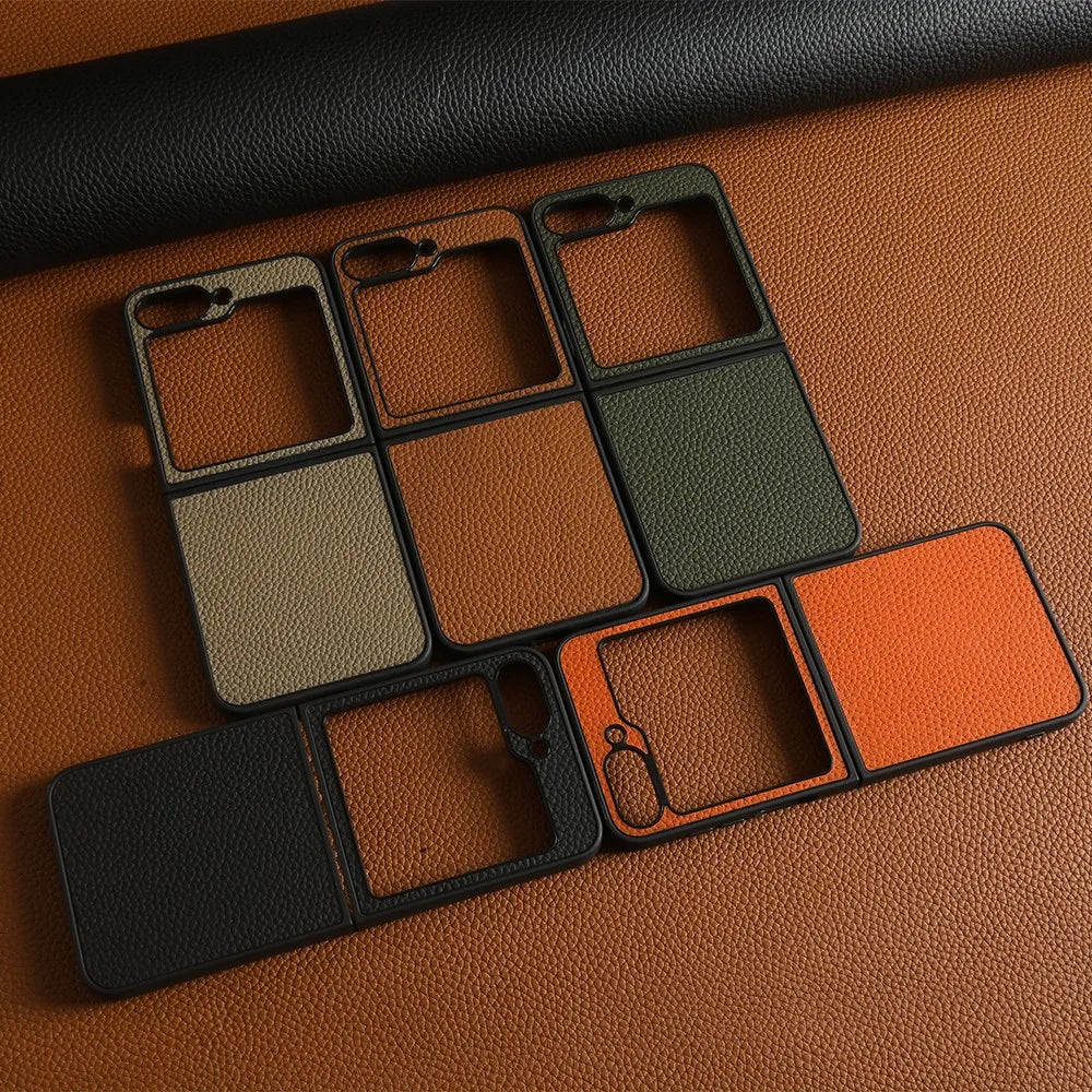 Luxury Genuine Leather Case For Samsung Galaxy Z Flip6 Cases for galaxy Z Flip 6 phone Cover Litchi Pattern Cowhide Coque Shell