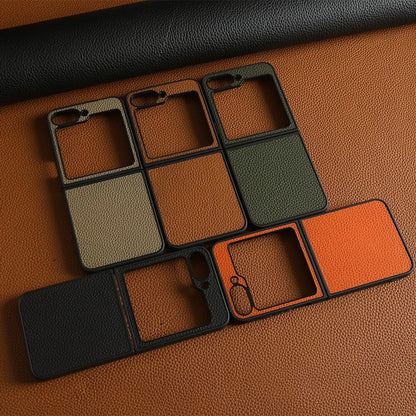 Luxury Genuine Leather Case For Samsung Galaxy Z Flip6 Cases for galaxy Z Flip 6 phone Cover Litchi Pattern Cowhide Coque Shell