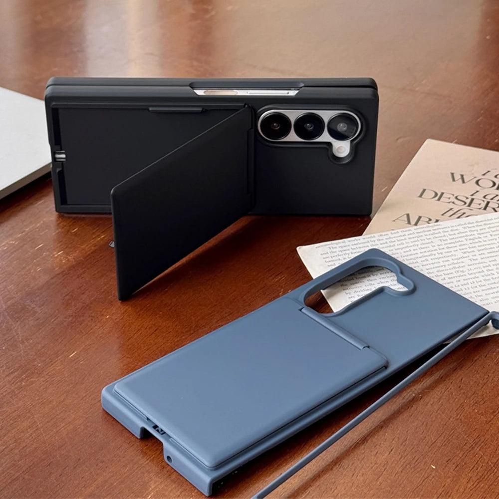 Flip Slot Card Wallet Clip Stand Phone Case For Samsung Galaxy Z Fold 7 6 5G Fold6 ZFold6 zfold6 Solid Color PC Protective Cover