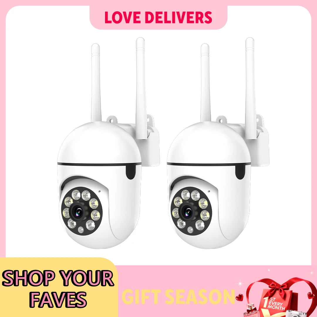 2PC Ease Life APP Wireless 1080P HD Indoor/Outdoor WiFi Security Camera, Color Night Vision, 2-Way Audio, 360° Pan/Tilt/Zoom, Mo