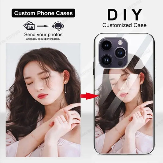 Custom Phone Case For iPhone 16 Pro Max 15 14 Plus 13 12 11 Pro Max Xs Max XR 16e Personalized DIY Picture Glass Protect Cover