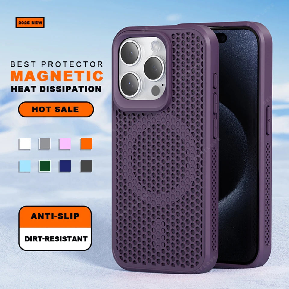 New Heat Dissipation Magnetic Phone Case for iPhone 14 15 16 Plus 11 12 13 16 Pro Max Matte Magsafe Charging Shockproof Cover