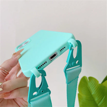 Crossbody Necklace Strap Lanyard Matte Silicone Case For iPhone 17 16 15 14 Pro Max 11 12 13 XR X XS 8 Plus SE Shockproof Cover