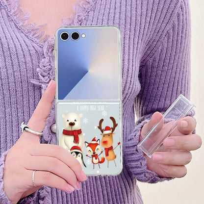 Christmas Tree Bear Clear Phone Case For Samsung Galaxy Z Flip 7 FE 6 5 4 3 5G Folding Hard PC Cover For Samsung Z Flip7 Flip6
