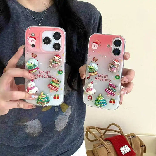 Korean Cute Christmas Tree Santa Claus Gingerbr Phone Case For iPhone 17 16 15 14 Pro Max Lovely Snow Girl Gift Cover