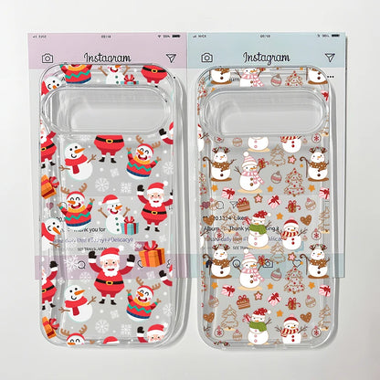 Cute Christmas Snowflake Santa Phone Case For Google Pixel 9 Pro 10 8 Pro 10 Pro XL 5G 6 7 8 8A Lovely Clear Soft TPU Cover Capa
