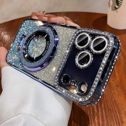 Suitable for iPhone17/16/15/14/13/12/11 Case With Lens Film 16 Anti-drop 15 Rhinestone Glitter Magnetic Stand