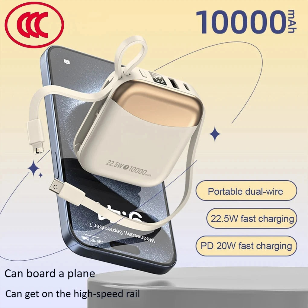 CCC 20000mAh Mini Power Bank 66W Super Fast Charging Built-in USB-C Cable PD3.0/QC3.0 Certified Portable Charger Travel-Friendly